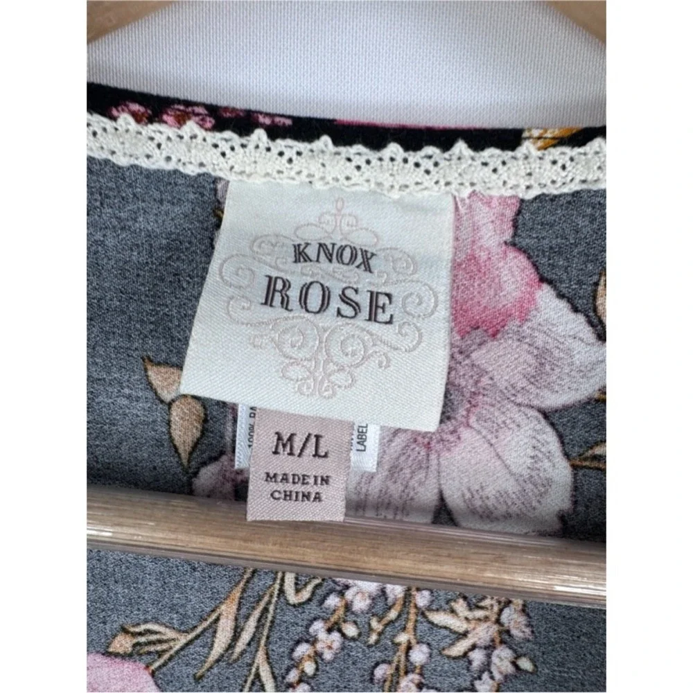 Knox Rose Kimono Cardigan sz M/L Black Pink Floral‎ whimsigoth oriental